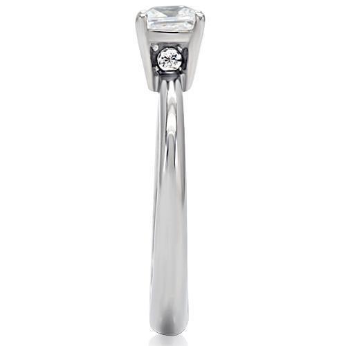 TK202 - High polished (no plating) Stainless Steel Ring with AAA Grade CZ  in Clear-4
