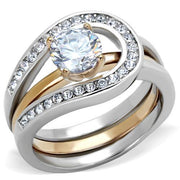 TK2032 - Two-Tone IP Rose Gold Stainless Steel Ring with AAA Grade CZ  in Clear-0
