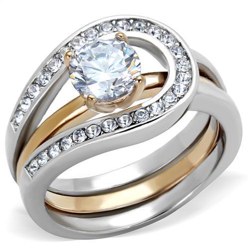 TK2032 - Two-Tone IP Rose Gold Stainless Steel Ring with AAA Grade CZ  in Clear-0