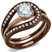 TK2032LC - IP Rose Gold & IP light Coffee Stainless Steel Ring with AAA Grade CZ  in Clear-0