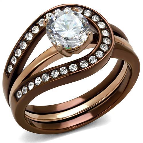 TK2032LC - IP Rose Gold & IP light Coffee Stainless Steel Ring with AAA Grade CZ  in Clear-0