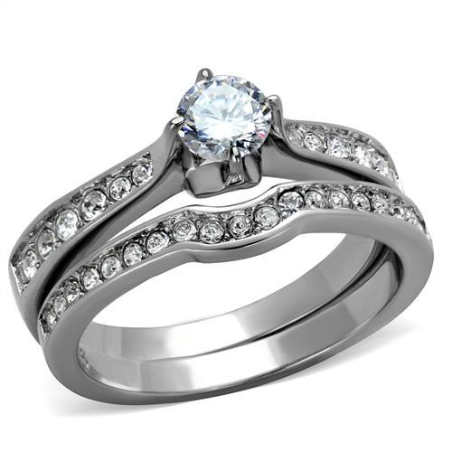 TK2039 - High polished (no plating) Stainless Steel Ring with AAA Grade CZ  in Clear-0