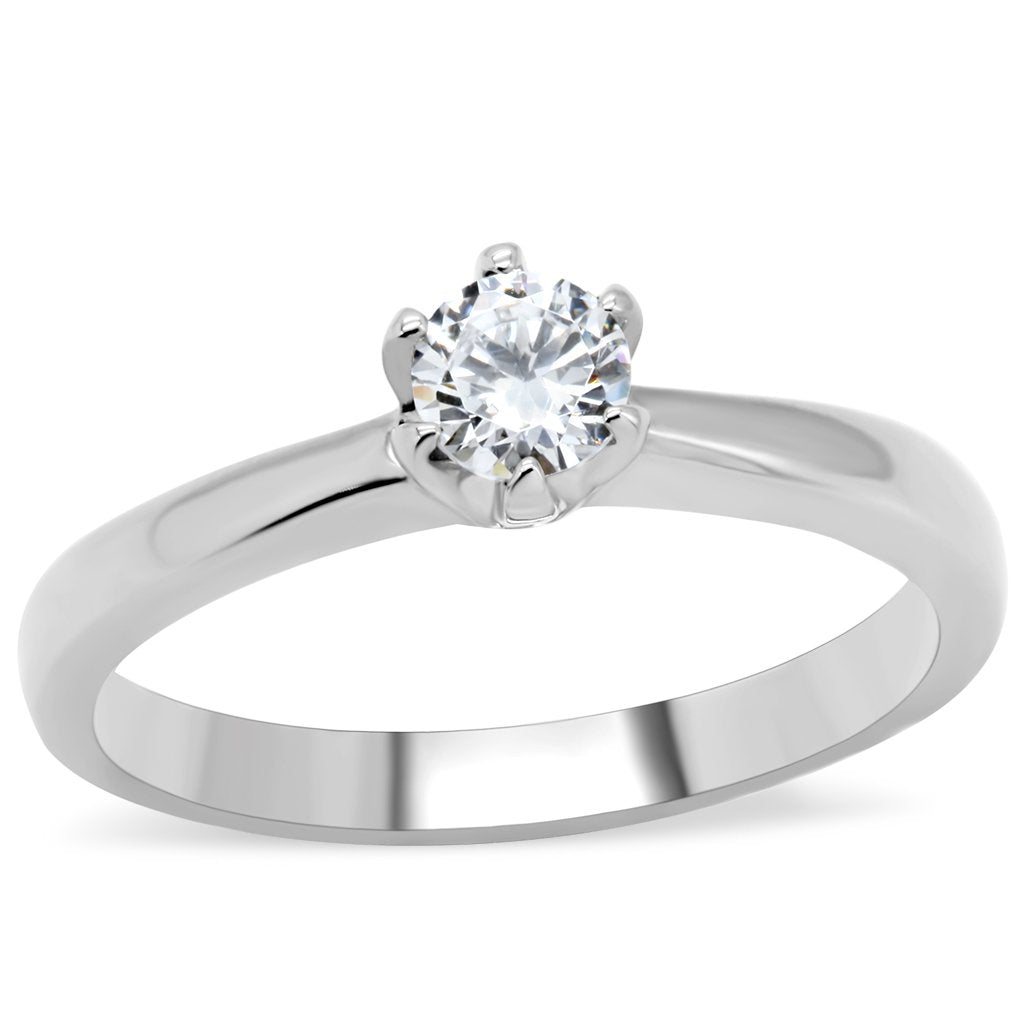 TK203 - High polished (no plating) Stainless Steel Ring with AAA Grade CZ  in Clear-0