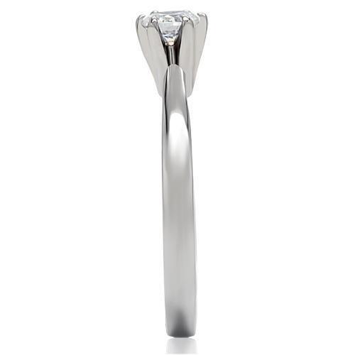 TK203 - High polished (no plating) Stainless Steel Ring with AAA Grade CZ  in Clear-4