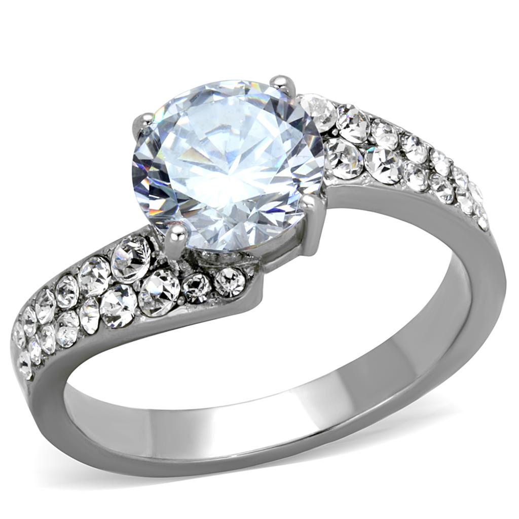 TK2040 - High polished (no plating) Stainless Steel Ring with AAA Grade CZ  in Clear-0