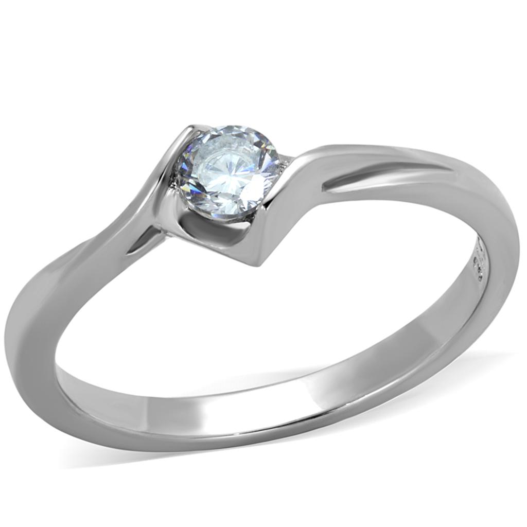 TK2042 - High polished (no plating) Stainless Steel Ring with AAA Grade CZ  in Clear-0