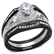 TK2044 - Two-Tone IP Black Stainless Steel Ring with AAA Grade CZ  in Clear-0
