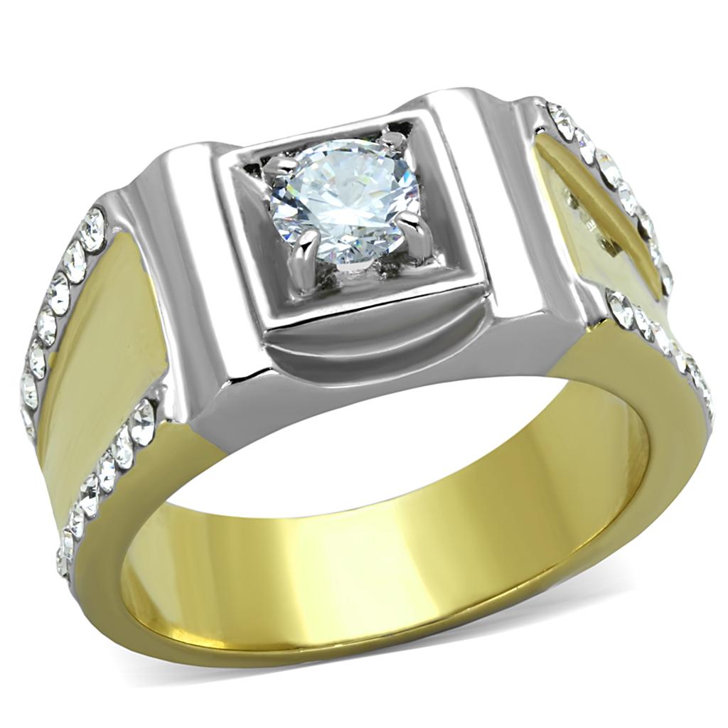 TK2049 - Two-Tone IP Gold (Ion Plating) Stainless Steel Ring with AAA Grade CZ  in Clear-0
