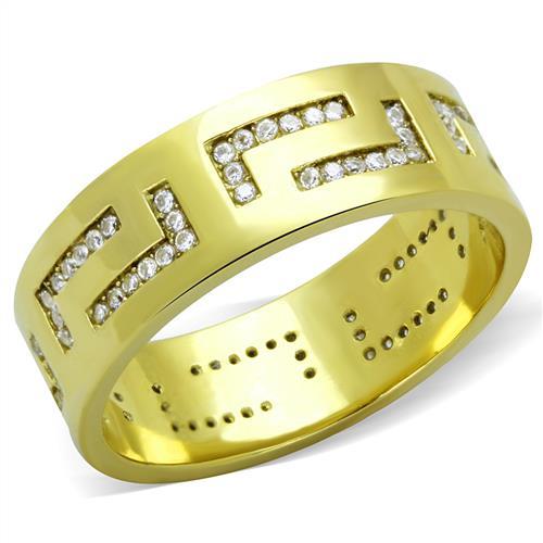 TK2051 - IP Gold(Ion Plating) Stainless Steel Ring with AAA Grade CZ  in Clear-0