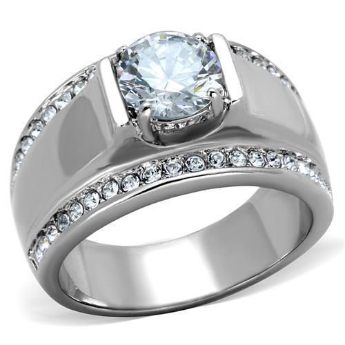 TK2054 - High polished (no plating) Stainless Steel Ring with AAA Grade CZ  in Clear-0