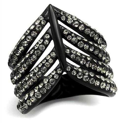 TK2097 - IP Black(Ion Plating) Stainless Steel Ring with Top Grade Crystal  in Black Diamond-0