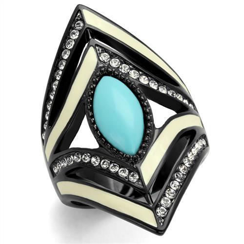 TK2099 - IP Black(Ion Plating) Stainless Steel Ring with Synthetic Turquoise in Sea Blue-0