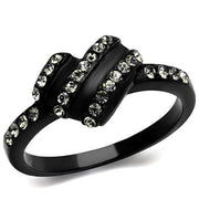TK2100 - IP Black(Ion Plating) Stainless Steel Ring with Top Grade Crystal  in Black Diamond-0