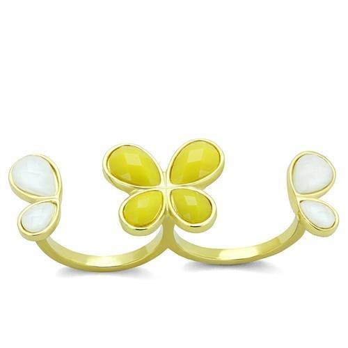 TK2101 - IP Gold(Ion Plating) Stainless Steel Ring with Synthetic Synthetic Stone in Citrine Yellow-0