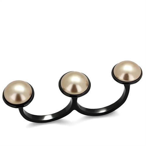 TK2104 - IP Black(Ion Plating) Stainless Steel Ring with Synthetic Pearl in Metallic Light Gold-0