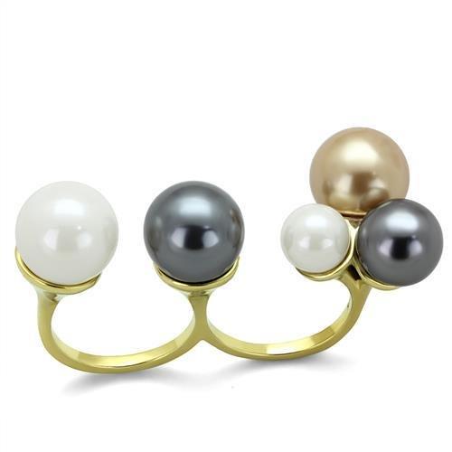 TK2108 - IP Gold(Ion Plating) Stainless Steel Ring with Synthetic Pearl in Multi Color-0