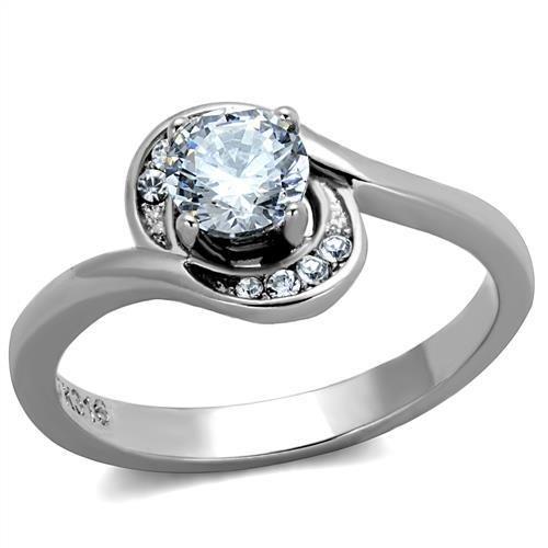 TK2116 - High polished (no plating) Stainless Steel Ring with AAA Grade CZ  in Clear-0