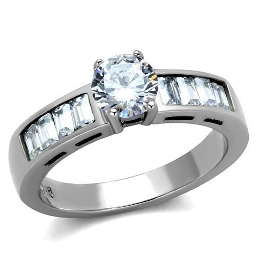 TK2117 - High polished (no plating) Stainless Steel Ring with AAA Grade CZ  in Clear-0