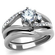 TK2118 - High polished (no plating) Stainless Steel Ring with AAA Grade CZ  in Clear-0