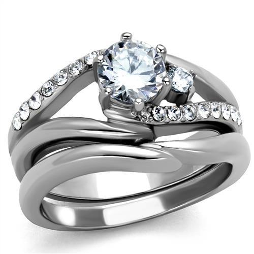 TK2118 - High polished (no plating) Stainless Steel Ring with AAA Grade CZ  in Clear-0