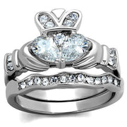 TK2119 - High polished (no plating) Stainless Steel Ring with AAA Grade CZ  in Clear-0