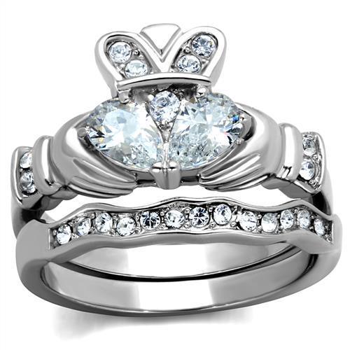 TK2119 - High polished (no plating) Stainless Steel Ring with AAA Grade CZ  in Clear-0