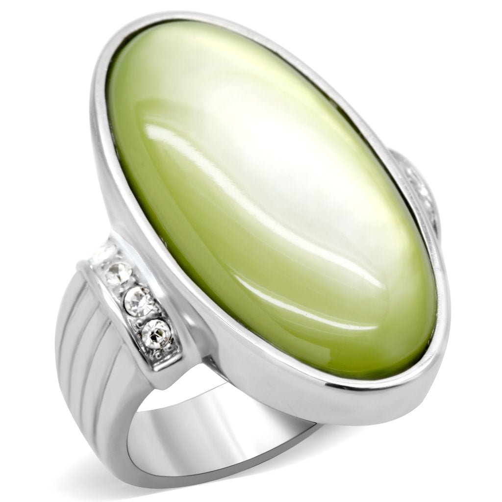 TK211 - High polished (no plating) Stainless Steel Ring with Precious Stone Conch in Apple Green color-0