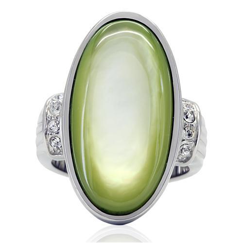 TK211 - High polished (no plating) Stainless Steel Ring with Precious Stone Conch in Apple Green color-2