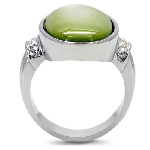 TK211 - High polished (no plating) Stainless Steel Ring with Precious Stone Conch in Apple Green color-3