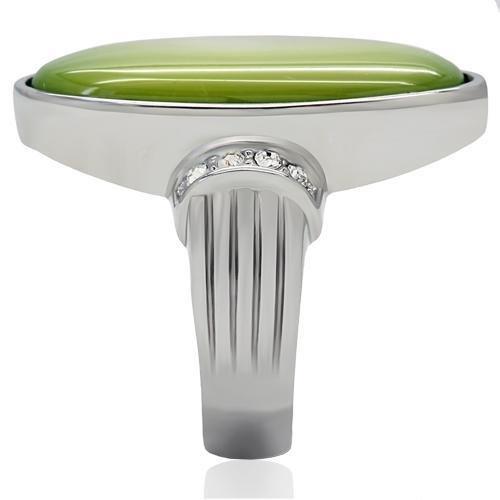 TK211 - High polished (no plating) Stainless Steel Ring with Precious Stone Conch in Apple Green color-4