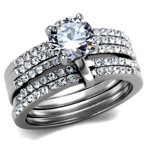 TK2120 - High polished (no plating) Stainless Steel Ring with AAA Grade CZ  in Clear-0