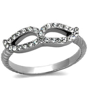 TK2122 - High polished (no plating) Stainless Steel Ring with Top Grade Crystal  in Clear-0