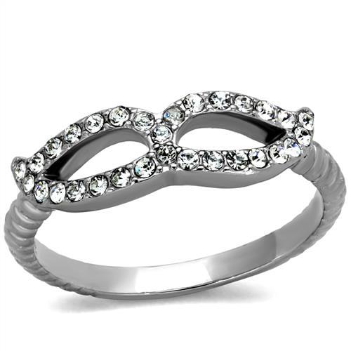 TK2122 - High polished (no plating) Stainless Steel Ring with Top Grade Crystal  in Clear-0