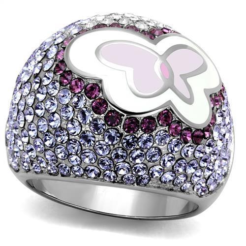 TK2125 - High polished (no plating) Stainless Steel Ring with Top Grade Crystal  in Multi Color-0