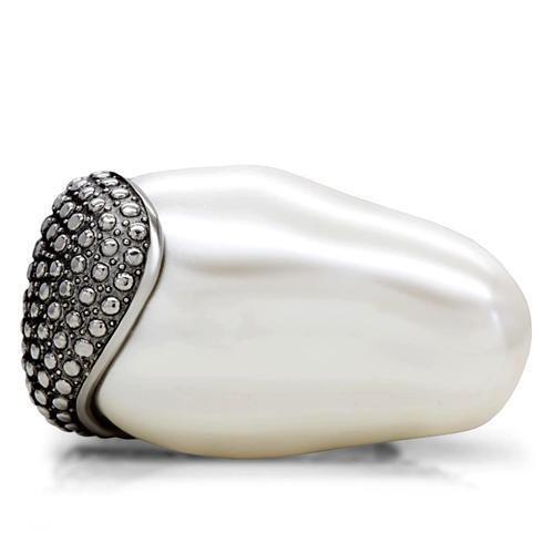 TK212 - High polished (no plating) Stainless Steel Ring with Synthetic Synthetic Stone in White-2