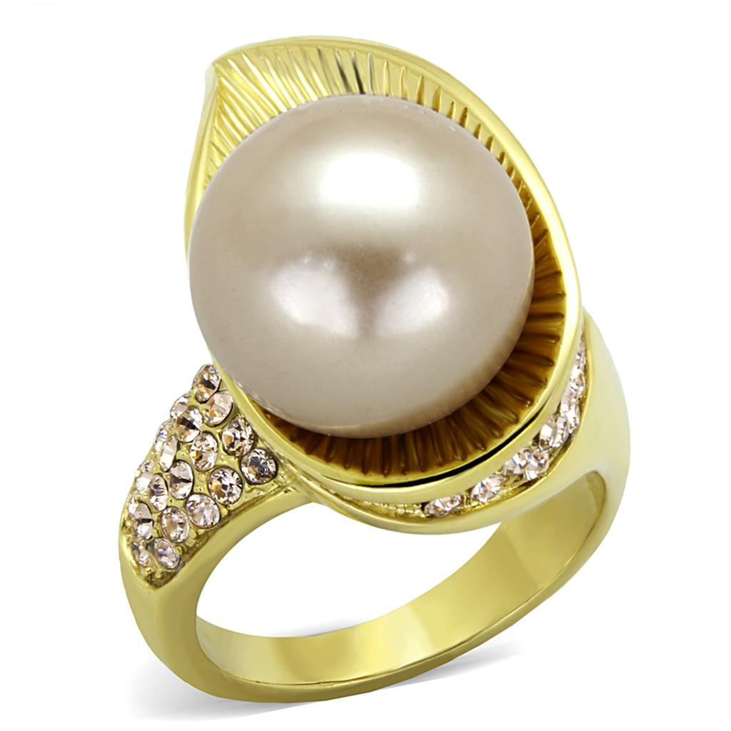 TK2131 - IP Gold(Ion Plating) Stainless Steel Ring with Synthetic Pearl in Champagne-0