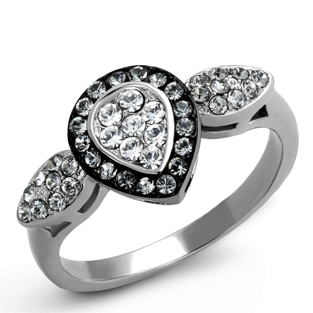 TK2136 - Two-Tone IP Black Stainless Steel Ring with Top Grade Crystal  in Black Diamond-0