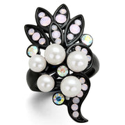 TK2138 - IP Black(Ion Plating) Stainless Steel Ring with Synthetic Pearl in Light Rose-0