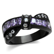 TK2140 - IP Black(Ion Plating) Stainless Steel Ring with AAA Grade CZ  in Amethyst-0