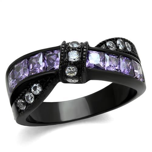 TK2140 - IP Black(Ion Plating) Stainless Steel Ring with AAA Grade CZ  in Amethyst-0