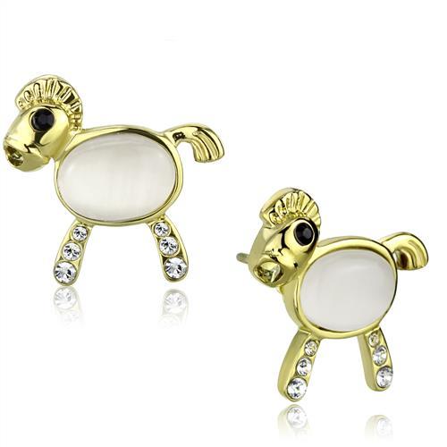 TK2152 - IP Gold(Ion Plating) Stainless Steel Earrings with Synthetic Cat Eye in White-0