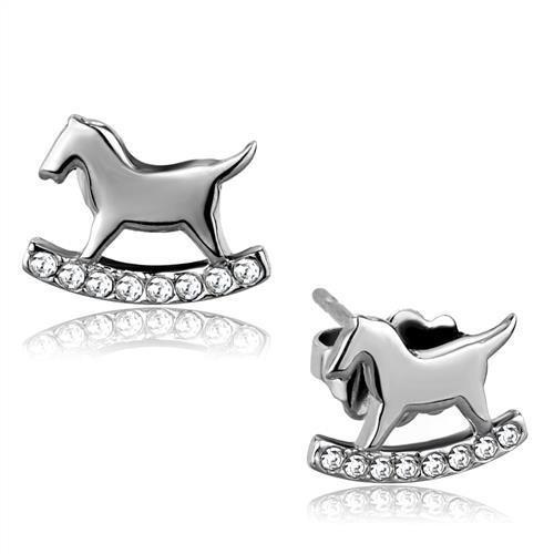 TK2153 - High polished (no plating) Stainless Steel Earrings with Top Grade Crystal  in Clear-0