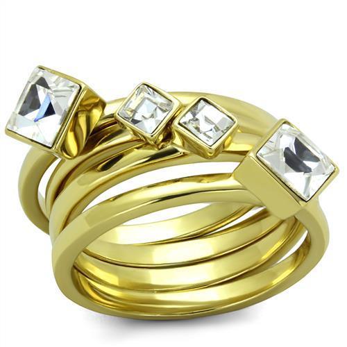 TK2158 - IP Gold(Ion Plating) Stainless Steel Ring with Top Grade Crystal  in Clear-0