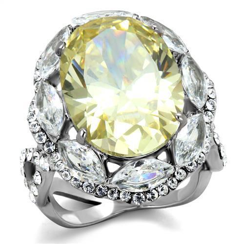 TK2162 - High polished (no plating) Stainless Steel Ring with AAA Grade CZ  in Citrine Yellow-0