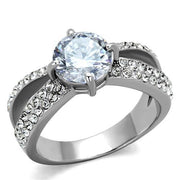 TK2165 - High polished (no plating) Stainless Steel Ring with AAA Grade CZ  in Clear-0