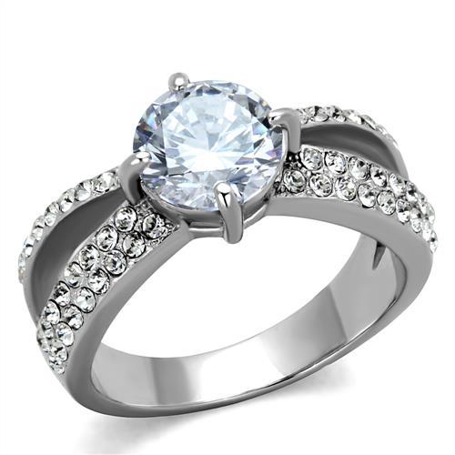 TK2165 - High polished (no plating) Stainless Steel Ring with AAA Grade CZ  in Clear-0