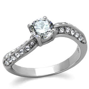 TK2171 - High polished (no plating) Stainless Steel Ring with AAA Grade CZ  in Clear-0
