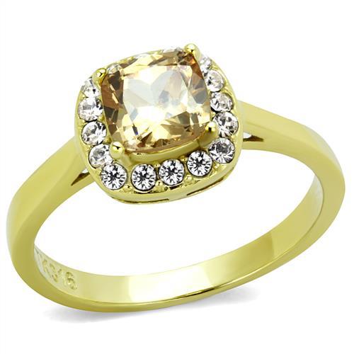 TK2173 - IP Gold(Ion Plating) Stainless Steel Ring with AAA Grade CZ  in Champagne-0