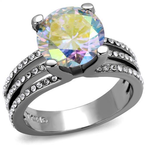 TK2179 - High polished (no plating) Stainless Steel Ring with AAA Grade CZ  in White AB-0