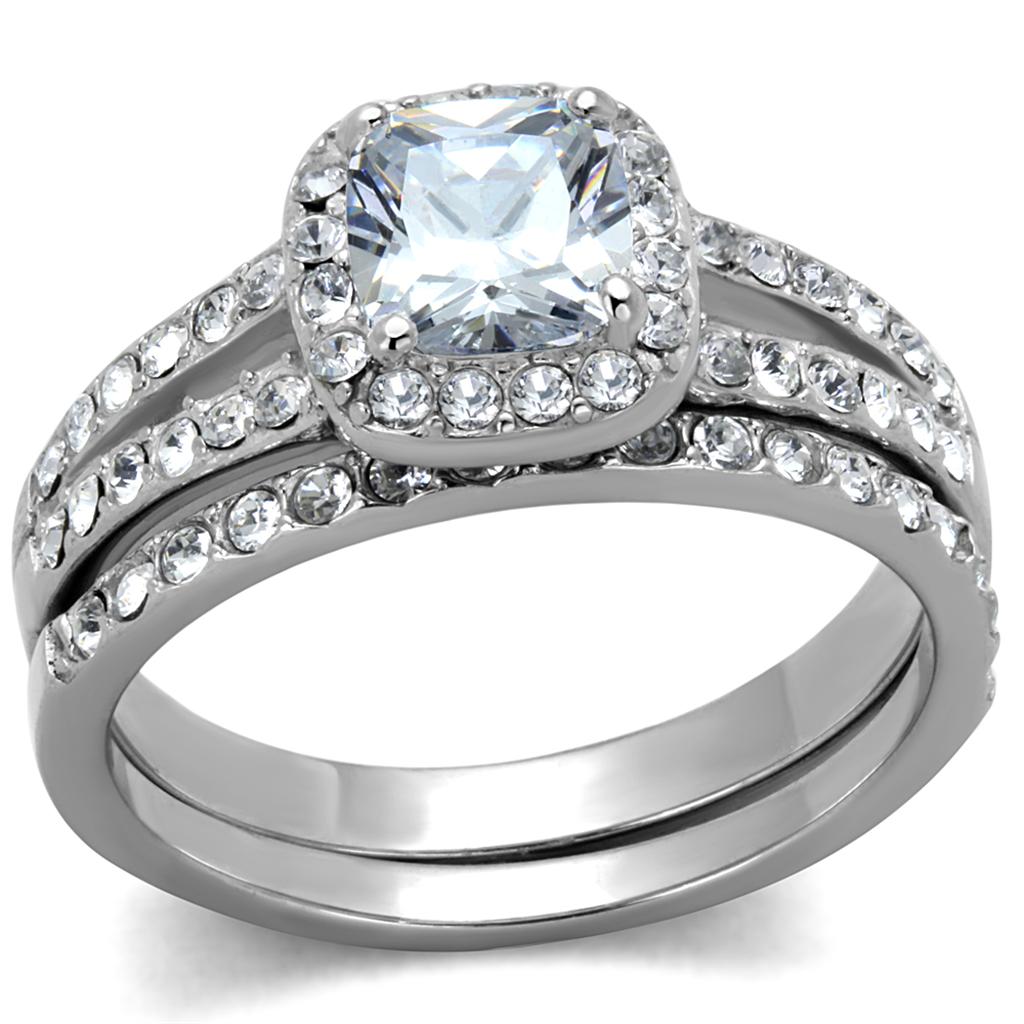 TK2180 - High polished (no plating) Stainless Steel Ring with AAA Grade CZ  in Clear-0